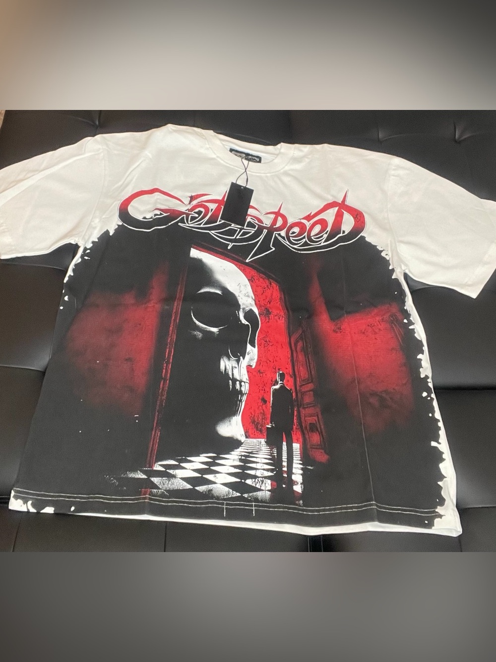 & Other Stories White Graphic Skull Tee with Black & Red Print